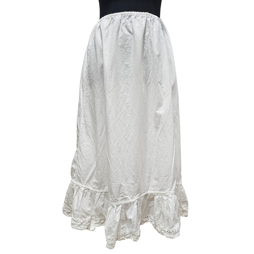 Vintage‎ Laura Ashley Petticoat Slip Skirt Womens Medium White Lace Trim Cotton